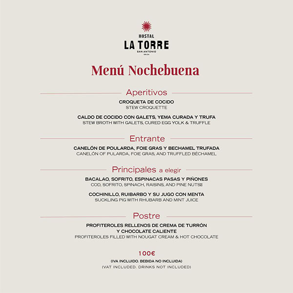 Menu Nochebuena ibiza 2024