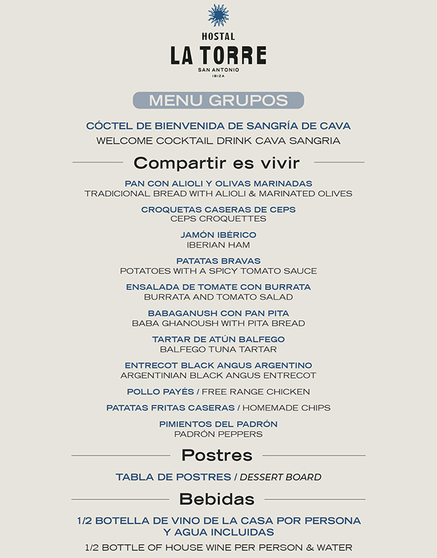 menu grupos cena 2026